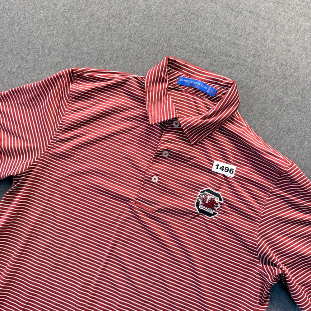 Southern Tide South Carolina Gamecocks Polo Shirt Mens Medium Red Striped Golf
